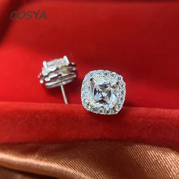 COSYA Real 925 Sterling Silver Square 7*7 mm klasyczne kolczyki musujące высокоуглеродистые diamentowe kobiety All-Match Fine Jewelry Gift