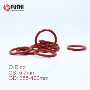 CS5.7mm silikonowy pierścień samouszczelniający o przekroju okrągłym OD 355/360/365/370/375/380/385*5.7 mm 5SZT pierścień uszczelniający uszczelka uszczelka VMQ grubość 5.7 mm ORing biały czerwony Kauczuk