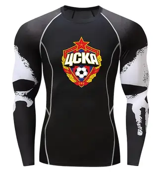 CSKA męska koszulka Stampe Compressione koszula koszulka Kulturystyka Długie Spodnie MMA Esercizio Allenamento fitness czaszka