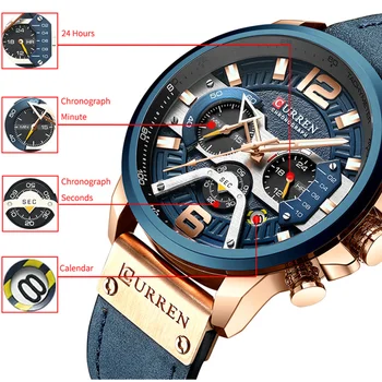 CURREN Watch Men wodoodporny Chronograf Sportowy zegarek męskie zegarki najlepsze marki luksusowych skórzane zegarek kwarcowy data Relogio Masculino