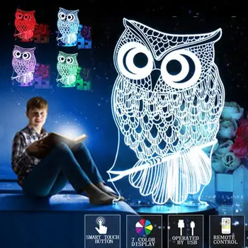 Cute Owl Light LED 3D Animal Night Light RGB zmienna kontrolna dziecko dzieci dla dzieci miękkie światła dekoracji sypialni