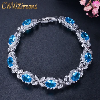 CWWZircons romantyczne kobiety srebrny niebieski szafir austriacki kryształ miłość bransoletka przyjaźni dla kobiet biżuteria prezent CB172