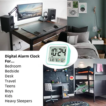 Cyfrowy podwójny biurko budzik do sypialni,małe drogowe zegarek z wyświetlaczem led temperatury i wilgotności, ściemniacz i powtarzanie