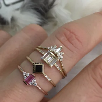 Cz klastra pierścień Czerwony Biały cyrkonia cienki prosta bransoletka uroczy, piękny prezent dla dziewczyny minimalny kolor różowe złoto moda palec pierścień Midi