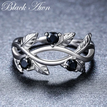 [Czarna jest arista] pierścień ze srebra próby 925 Gałązką oliwną modne pierścionki zaręczynowe dla kobiet Female Bague Fine Jewelry G074