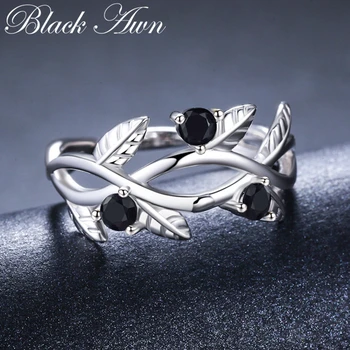 [Czarna jest arista] pierścień ze srebra próby 925 Gałązką oliwną modne pierścionki zaręczynowe dla kobiet Female Bague Fine Jewelry G074