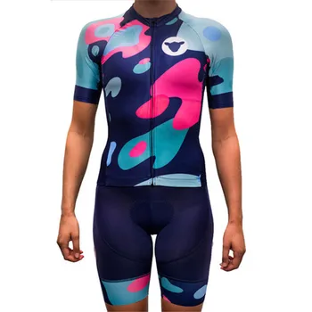 Czarna owca jazda na rowerze odzież Kobiety fioletowy krótki rękaw Jersey garnitur cykl odzież zestawy roupa ciclismo damski mtb rower odzież