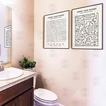 Czarno-białe płótno druku plakat streszczenie minimalistyczny zapomnieć telefon cytat sztuka na ścianie obraz do sypialni łazienka malarstwo
