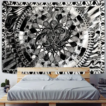 Czarno - biały Mandala gobelin szary wyłożona kafelkami Mandala gobelin ścienny Indian boho rzut dywan, koc, materac artystycznej