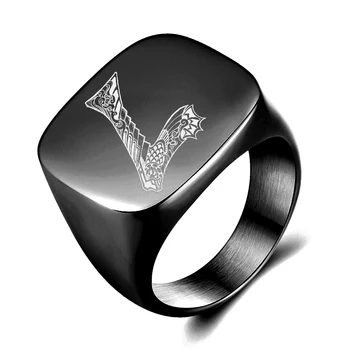 Czarny 26 inicjały e-maile pierścień dla mężczyzn spersonalizowane własne tabliczki pierścienie ze stali nierdzewnej grupa Smok kształt punk biżuteria prezenty