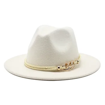 Czarny/biały szeroki Rondo prosty kościelny derby cylinder Panama jednolity filc filcu kapelusz kapelusz dla mężczyzn kobiet faux полушерстяная jazzowa czapka