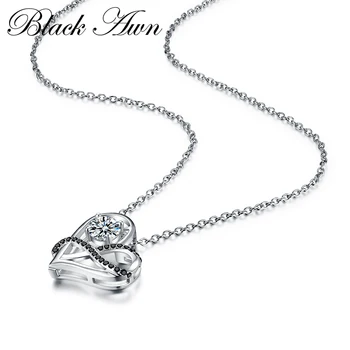 [Czarny jest arista] 925 srebro biżuteria Naszyjnik dla kobiet Kobiece serce naszyjnik charms srebro 925 biżuteria P070