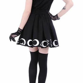 Czarownica Księżyc drukowanych Harajuku punk-rock gotycki letnie damskie spódnice Wysokiej Talii spódnica plisowana mini spódniczka dla gotyckich dziewczyn