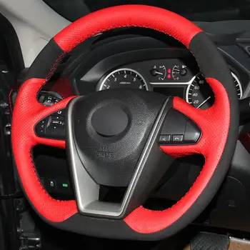 Czerwona skóra czarny zamsz pokrywa kierownicy samochodu do pakowania pokrywa samochodu wewnętrzne ozdoba do Nissan Lannia Maxima 2016