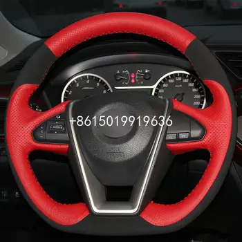 Czerwona skóra czarny zamsz pokrywa kierownicy samochodu do pakowania pokrywa samochodu wewnętrzne ozdoba do Nissan Lannia Maxima 2016