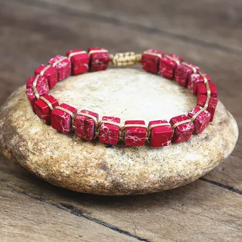Czerwony Cesarski Jaspers Premium Wrap Bransoletka W/ Żywe Kamienie Łańcucha Koraliki Bransoletka Boho Klasyczne Biżuteria Biżuteria