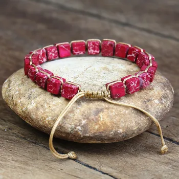 Czerwony Cesarski Jaspers Premium Wrap Bransoletka W/ Żywe Kamienie Łańcucha Koraliki Bransoletka Boho Klasyczne Biżuteria Biżuteria