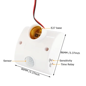 Czujnik ruchu 220V 110V AC E27 gniazdo żarówki baza PIR podczerwieni automatyczny timer regulowany inteligentne lampa uchwyt Czujnik światła przełącznik