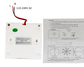 Czujnik ruchu 220V 110V AC E27 gniazdo żarówki baza PIR podczerwieni automatyczny timer regulowany inteligentne lampa uchwyt Czujnik światła przełącznik