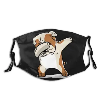 Dabbing Bulldog Funny Non Disposable Mouth Face Mask with filters Anti Haze Dustproof Earloop Protection Cover Muffle Men Women