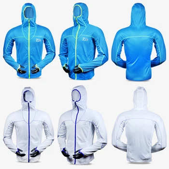 Daiwa Kurtka dla wędkarzy z kapturem mężczyźni UV-ochrona twarzy, szyi wodoodporna, szybkoschnąca sportowa odzież do jazdy konnej anty-UV rybackie koszule