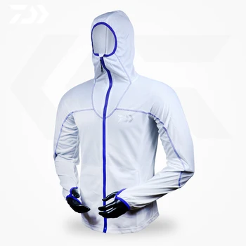 Daiwa Kurtka dla wędkarzy z kapturem mężczyźni UV-ochrona twarzy, szyi wodoodporna, szybkoschnąca sportowa odzież do jazdy konnej anty-UV rybackie koszule