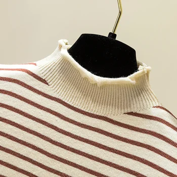 Damska 2021 wiosna jesień Полувысокая szyi paski z dzianiny sweter top z długim rękawem All-Match Pull Femme