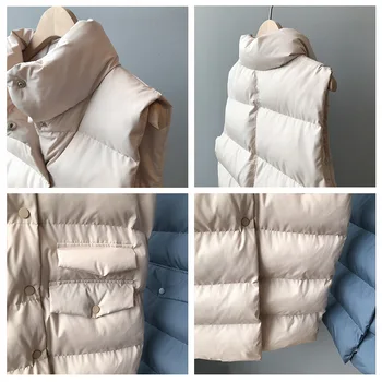 Damska dół zbiórki kurtka 2020 płaszcze zimowe długie ciepłe kamizelki mandarynki kołnierz bawełna miękki Chaleco Mujer płaszcz