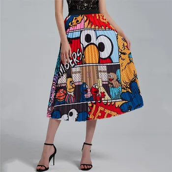 Damska kolorowa blokowy graffiti napis Drukowanie Plisowana trapezowe spódnica dla imprez druk cyfrowy spódnica