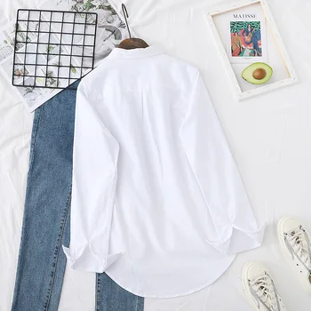 Damska koszula bawełna bluzki i topy z długim rękawem biały niebieski wiosna jesień kurtki Lady top casual