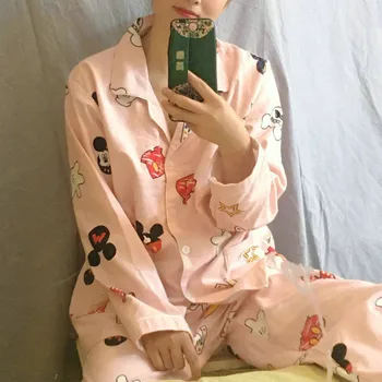 Damska piżama bawełniana papier piżama koszula nocna z długim rękawem