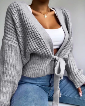 Damski sweter V-neck sweter zasznurować cebula sweter jednolity kolor kobiecy płaszcz biały fioletowy