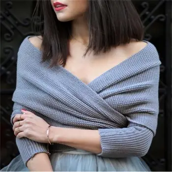 Damski sweter zimowy sweter z ramienia cross Wrap dzianina krótki sweter szalik bluzki moda cabrio Multi Way Wrap