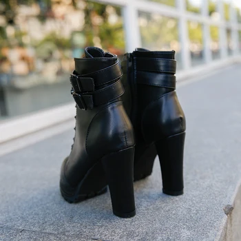 Damskie buty botki dla kobiet sznurowane kwadratowy obcas zimowe buty codzienne super 11 cm buty na wysokim obcasie Botas Mujer europejski styl