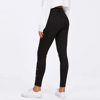 Damskie czarne jeansy z wysokim stanem perła zroszony dżinsy dla kobiet dorywczo wąskie pośladki push up jeans denim spodnie