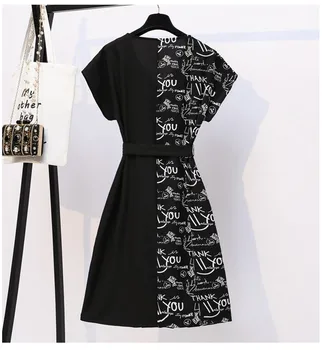 Damskie czarne sukienki midi przy użyciu nadrukiem damskie letnie sztuka plus rozmiar L-5XL biurowe sukienki damskie z pasem eleganckie wieczorowe Vestidos