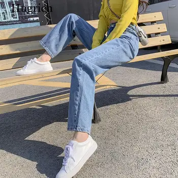 Damskie Dżinsy Wysoka Talia Odzież Szerokie Nogi Odzież Jeansowa Niebieski Meble Vintage Jakość 2020 Moda Harajuku Proste Spodnie
