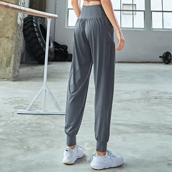 Damskie spodnie taneczne temat z wysokim stanem gładkie spodnie do biegania z kieszeniami fitness siłownia sportowa odzież uliczna, odzież