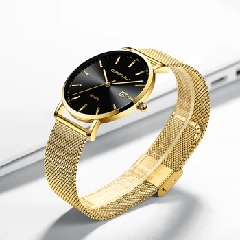 Damskie zegarek Wodoodporny CRRJU Top Brand luksusowe złote damskie zegarek Kwarcowy pasek ze stali nierdzewnej klasyczny bransoletka zegarek damski 2020