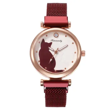 Damskie zegarki Diamond Luxury Mesh Gold Magnetic Cat wzorzec kwarcowy zegarek Relogio Feminino damskie zegarki dla godzin reloj mujer