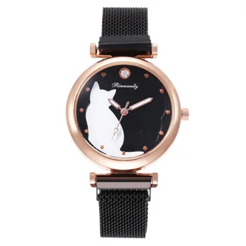 Damskie zegarki Diamond Luxury Mesh Gold Magnetic Cat wzorzec kwarcowy zegarek Relogio Feminino damskie zegarki dla godzin reloj mujer
