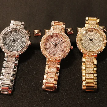 Damskie zegarki luksusowe złoty zegarek damski bransoleta panie Diament stal nierdzewna xfcs analogowy, damski zegarek Kwarcowy Zegarek