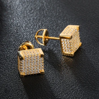 D&Z moda męska miedź geometryczne kolczyki pręta mikro betonowa Cyrkon kwadratowe małe kolczyki dla mężczyzn hip-hop biżuteria