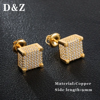 D&Z moda męska miedź geometryczne kolczyki pręta mikro betonowa Cyrkon kwadratowe małe kolczyki dla mężczyzn hip-hop biżuteria