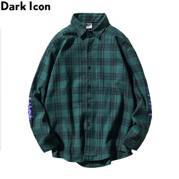 Dark Icon Letters Printed Casual Shirts Men Flannel koszula męska 2020 Jesienna odzież Męska
