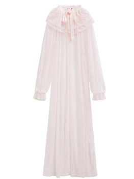 Darmowa wysyłka 2018 nowy wiosenny damski długi koronkowy szlafrok piżama wzór Księżniczka luźny biały i różowy cienki płaszcz kąpielowy jednoczęściowy