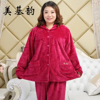 Darmowa wysyłka 2020 kobiet robak zima grubsze flanelowej piżamy piżamy zestaw ścielenia kołnierz wysokiej jakości duży rozmiar odzieży domowej 5XL