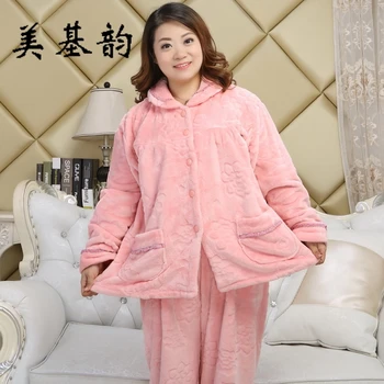 Darmowa wysyłka 2020 kobiet robak zima grubsze flanelowej piżamy piżamy zestaw ścielenia kołnierz wysokiej jakości duży rozmiar odzieży domowej 5XL