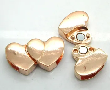 Darmowa wysyłka różowe złoto powlekane 11.0x3.0 mm podwójne w kształcie serca mocne magnetyczne zapięcie