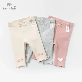 DBJ12806 dave bella wiosna baby girls moda cebula aplikacje spodnie dzieci pełna długość dziecięce spodnie niemowlę dziecko stałe spodnie